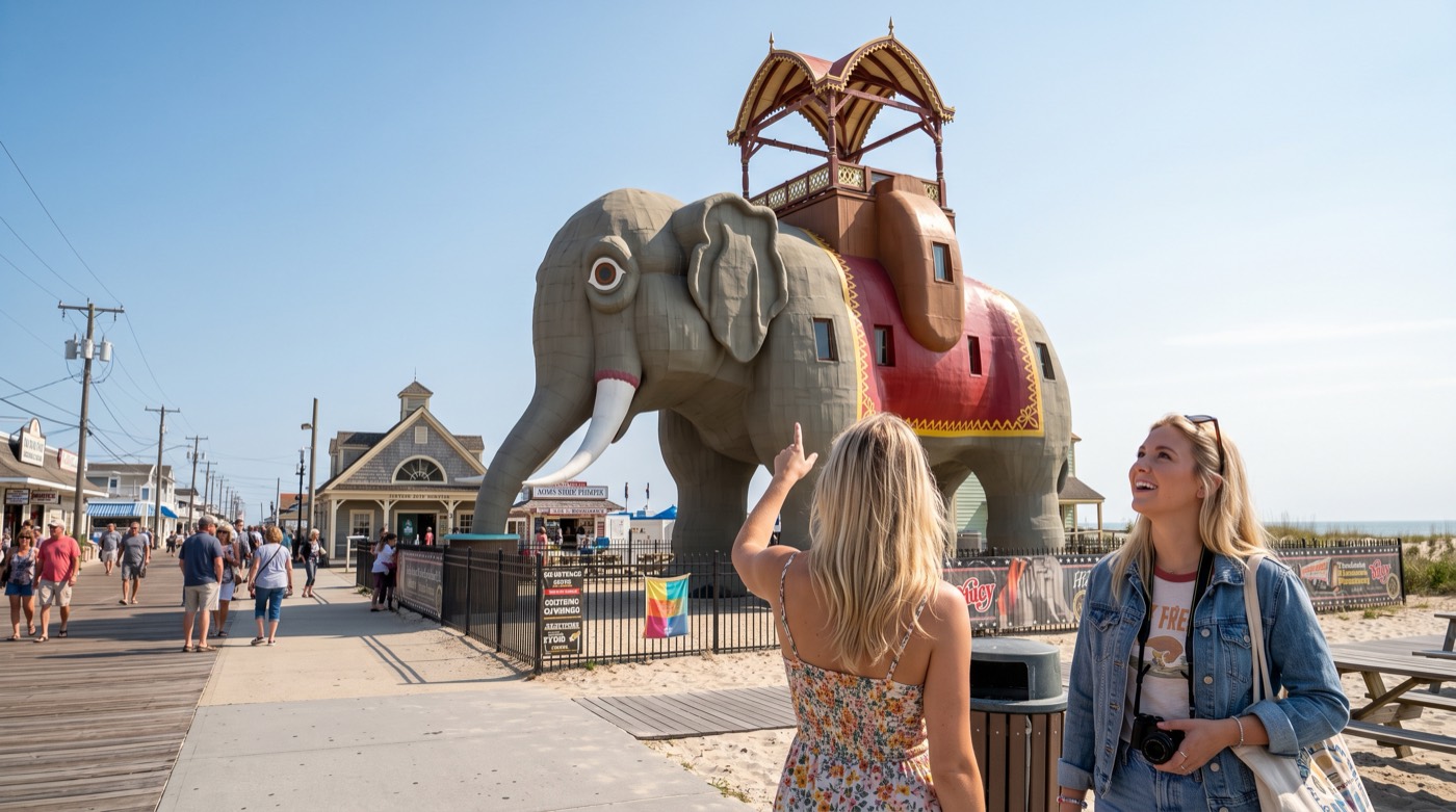 Lucy the Elephant, a six-story elephant-shaped wooden building in Margate, New Jersey