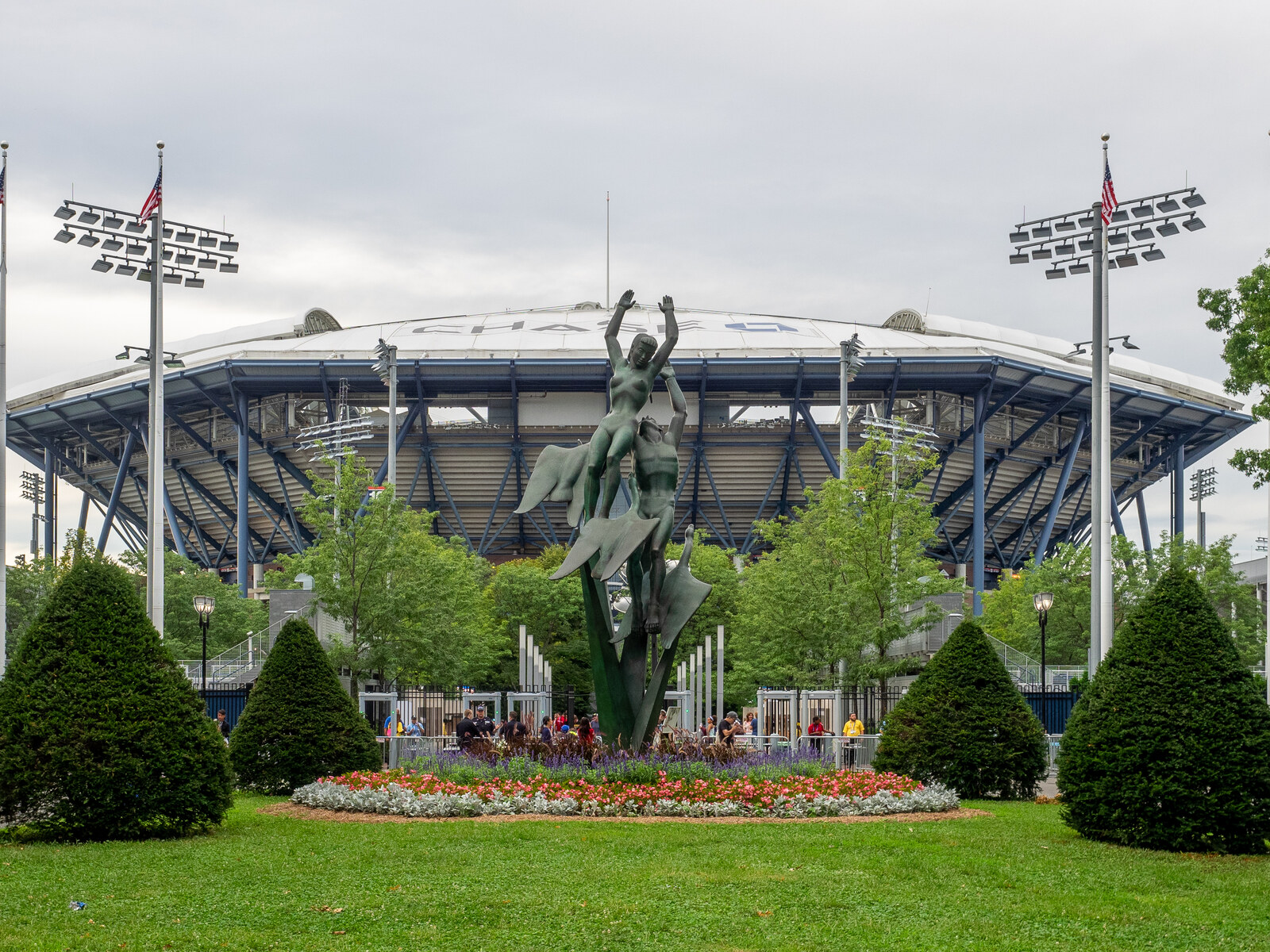 Arthur Ashe Stadium and the grounds of the USTA Billie Jean King National Tennis Center in Flushing Meadows