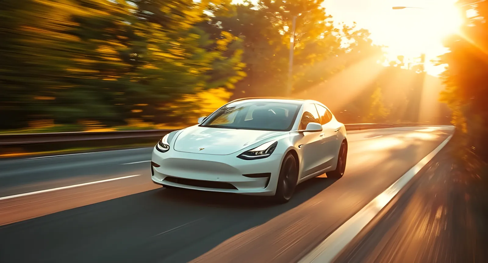 White 2023 Tesla Model 3 parked overlooking the Palisades