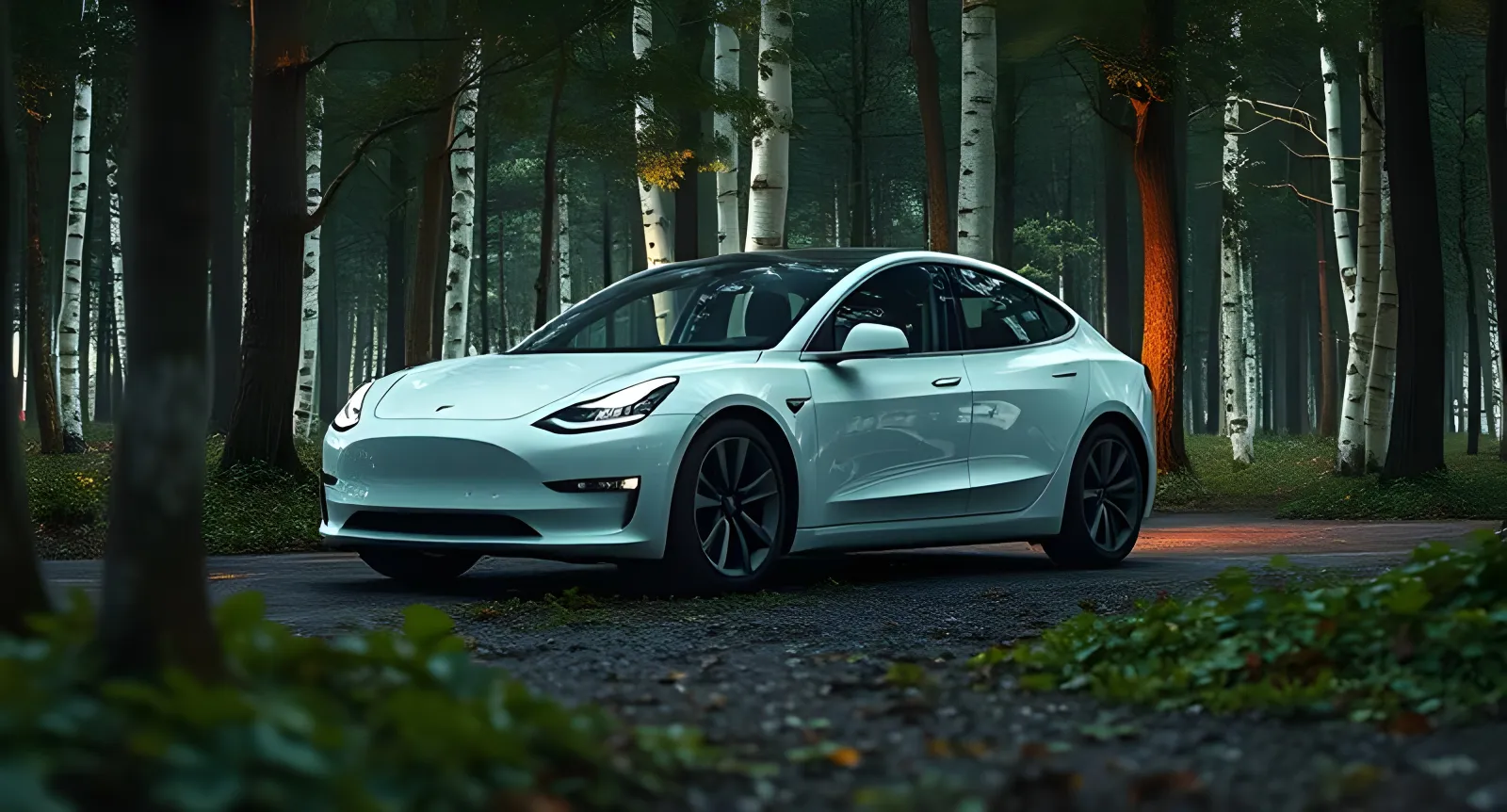 The white Tesla Model 3 in the Frosty Flame LLC fleet